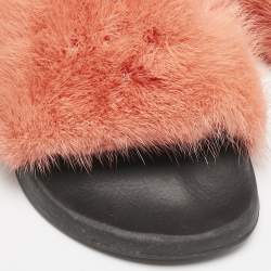 Givenchy Orange/Black Mink Fur and Rubber Pool Flat Slides Size 41