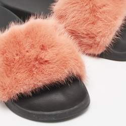 Givenchy Orange/Black Mink Fur and Rubber Pool Flat Slides Size 41