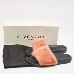 Givenchy Orange/Black Mink Fur and Rubber Pool Flat Slides Size 41