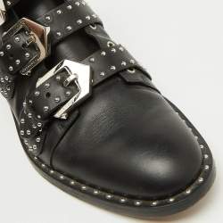 Givenchy Black Leather Studded Buckle Detail Ankle Boots Size 38