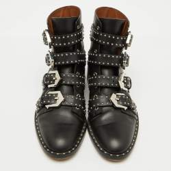 Givenchy Black Leather Studded Buckle Detail Ankle Boots Size 38