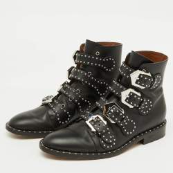 Givenchy Black Leather Studded Buckle Detail Ankle Boots Size 38