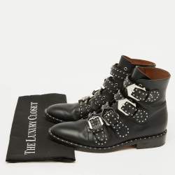Givenchy Black Leather Studded Buckle Detail Ankle Boots Size 38