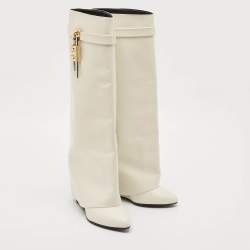 Givenchy White Leather Shark Lock Knee Length Boots Size 39