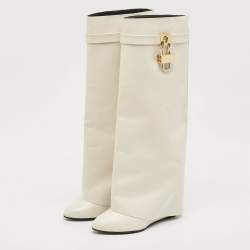 Givenchy White Leather Shark Lock Knee Length Boots Size 39