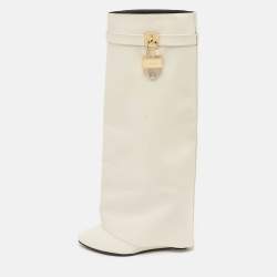 Givenchy White Leather Shark Lock Knee Length Boots Size 39