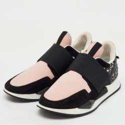 Givenchy Black/Light Pink Neoprene and Leather Runner Elastic Slip On Sneakers Size 39.5