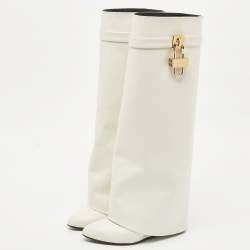Givenchy White Leather Shark Lock Knee Length Boots Size 40