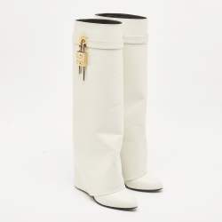 Givenchy White Leather Shark Lock Knee Length Boots Size 40
