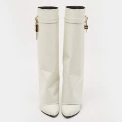 Givenchy White Leather Shark Lock Knee Length Boots Size 40