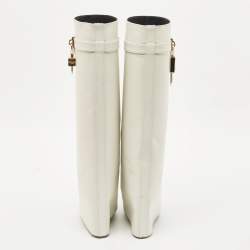 Givenchy White Leather Shark Lock Knee Length Boots Size 40