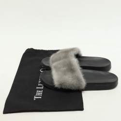 Givenchy Grey Mink Fur Flat Slides Size 40