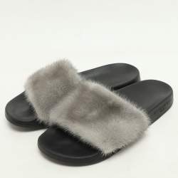 Givenchy Grey Mink Fur Flat Slides Size 40