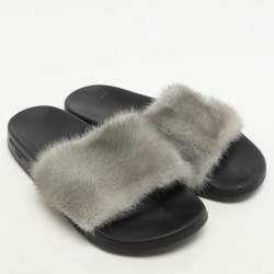 Givenchy Grey Mink Fur Flat Slides Size 40
