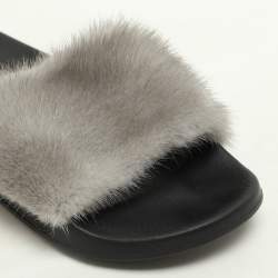 Givenchy Grey Mink Fur Flat Slides Size 40