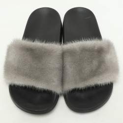 Givenchy Grey Mink Fur Flat Slides Size 40