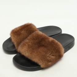 Givenchy Brown Mink Fur Flat Slides Size 39