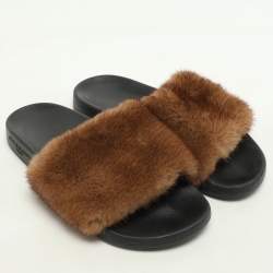 Givenchy Brown Mink Fur Flat Slides Size 39