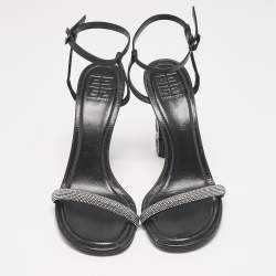 Givenchy Black Leather G Cube Crystal Embellished Heel Ankle Strap Sandals Size 41