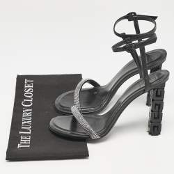 Givenchy Black Leather G Cube Crystal Embellished Heel Ankle Strap Sandals Size 41