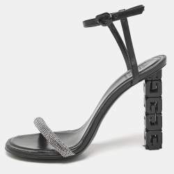 Givenchy Black Leather G Cube Crystal Embellished Heel Ankle Strap Sandals Size 41
