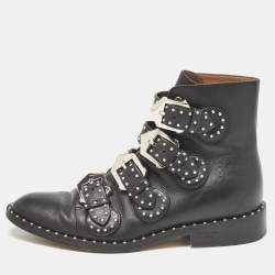 Givenchy Black Leather Studded Buckle Detail Ankle Boots Size 37