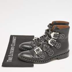 Givenchy Black Leather Studded Buckle Detail Ankle Boots Size 37