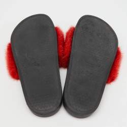 Givenchy Red Mink Fur Flat Slide Sandals Size 38