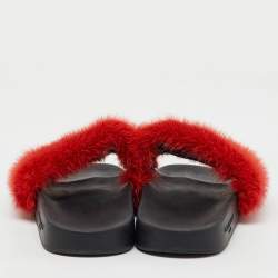 Givenchy Red Mink Fur Flat Slide Sandals Size 38
