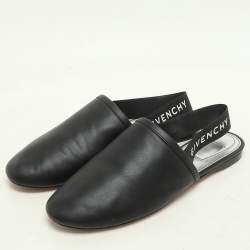 Givenchy Black Leather and Elastic Rivington Slingback Flats Size 37.5