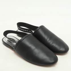 Givenchy Black Leather and Elastic Rivington Slingback Flats Size 37.5