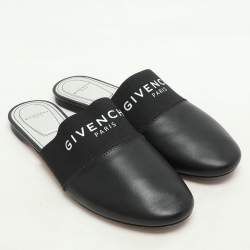 Givenchy Black Leather and Elastic Bedford Flat Mules Size 37.5