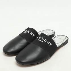 Givenchy Black Leather and Elastic Bedford Flat Mules Size 37.5