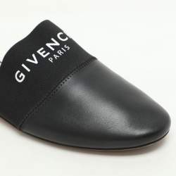 Givenchy Black Leather and Elastic Bedford Flat Mules Size 37.5