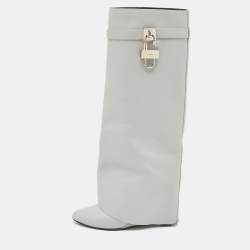 Givenchy Grey Leather Shark Lock Knee Length Boots Size 39