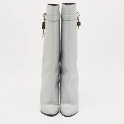 Givenchy Grey Leather Shark Lock Knee Length Boots Size 39