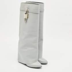 Givenchy Grey Leather Shark Lock Knee Length Boots Size 39