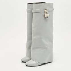 Givenchy Grey Leather Shark Lock Knee Length Boots Size 39