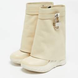 Givenchy Cream Leather Shark Lock Mid Calf Boots Size 39