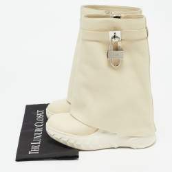 Givenchy Cream Leather Shark Lock Mid Calf Boots Size 39