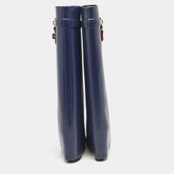 Givenchy Navy Blue Leather Shark Lock Knee Length Boots Size 39
