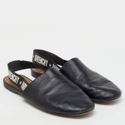 Givenchy Black Leather Rivington Logo Slingback Flats Size 37