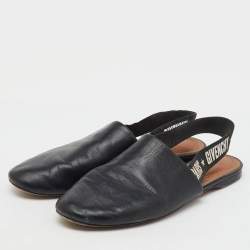 Givenchy Black Leather Rivington Logo Slingback Flats Size 37