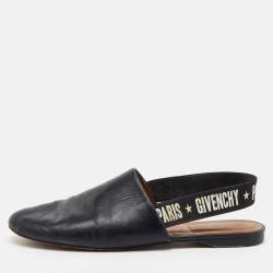Givenchy Black Leather Rivington Logo Slingback Flats Size 37