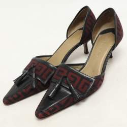 Givenchy Black/Red Signature Canvas and Leather Tassel D'orsay Pumps Size 38