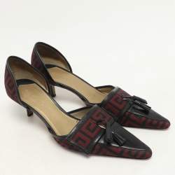 Givenchy Black/Red Signature Canvas and Leather Tassel D'orsay Pumps Size 38