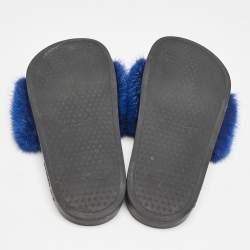 Givenchy Blue Mink Fur Pool Slide Flats Size 36