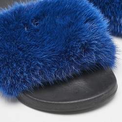 Givenchy Blue Mink Fur Pool Slide Flats Size 36