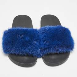 Givenchy Blue Mink Fur Pool Slide Flats Size 36