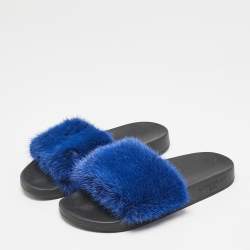Givenchy Blue Mink Fur Pool Slide Flats Size 36